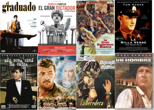 Afiches de El Graduado, El Gran Dictador, La Gran Esperanza Blanca, La Milla Verde, Más dura será la caída, Sólo Dios lo sabe, La Heredera, Un Hombre
