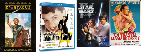 Afiches de Espartaco, Ha nacido una estrella, Guerra de las Galaxias- una nueva esperanza, Un tranvía llamado deseo