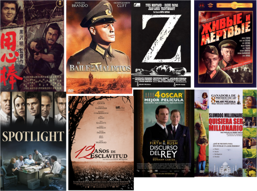 Afiches de Yojimbo, El baile de los malditos, Z, Vivos y Muertos, Spotlight, 12 Años de esclavitud, El discurso del rey, Quisiera ser millonario