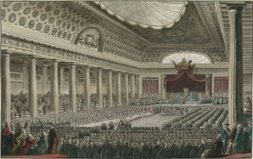 Gran Sala de Versalles y la Asamblea Constituyente en setiembre de 1789