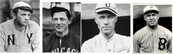 Primeros lanzadores de bola modificada Jack Chesbro, Ed Walsh, Eddie Cicotte y Burleigh Grimes