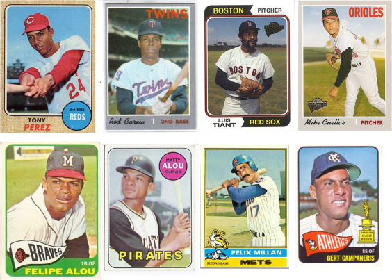 Tany Pérez, Rod Carew, Luis Tiant, Miguel Cuellar, Felipe y Matty Alou, Félix Millán y Bert Campaneris