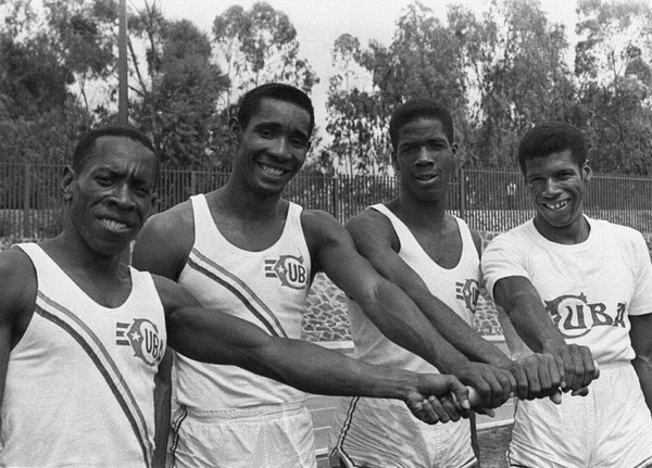 Relevo 4 x 100 m de Cuba en México 1968, Enrique Figarola, Pablo Montes, Juan Morales y Hermes Ramírez